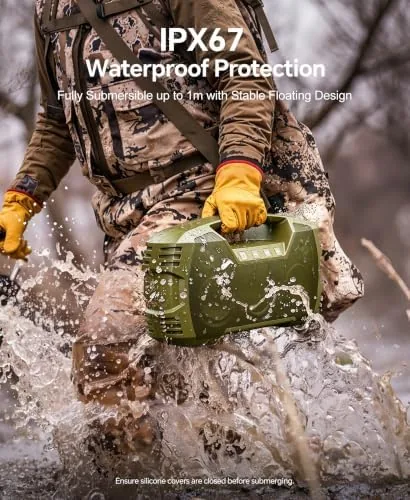 Detail shot of the Outdoor Bluetooth Speaker, IPX7 Waterproof, 90W Peak, 32H, Thyme Green features