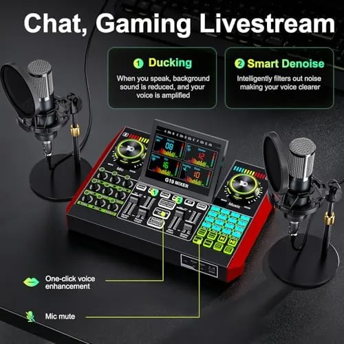 Another view of the TENLAMP G10 Creator Audio Mixer Bundle with Dual Mics for