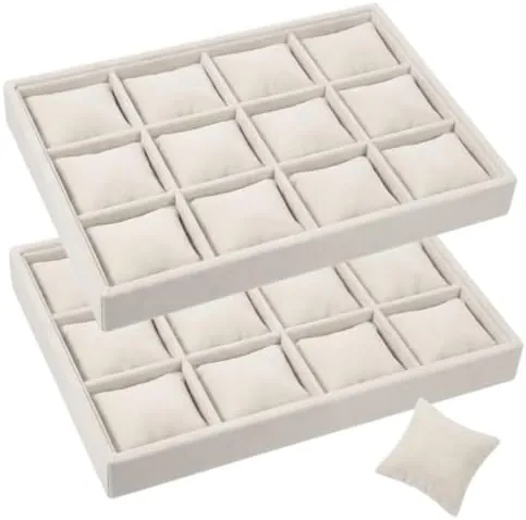 2 Pack 12 Grid Velvet Watch Tray Organizer with Removable Pillows - Stackable Bracelet Review: Tested and Rated