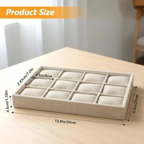 Close look at the 2 Pack 12 Grid Velvet Watch Tray Organizer with Removable build quality