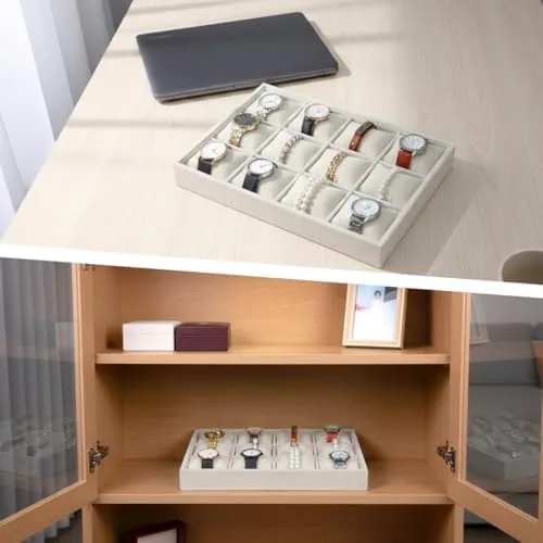 The 2 Pack 12 Grid Velvet Watch Tray Organizer with Removable compared in context