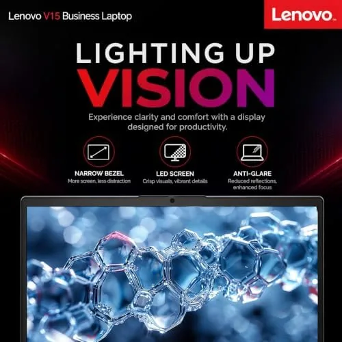 The Lenovo laptop display showing a productivity suite with documents open