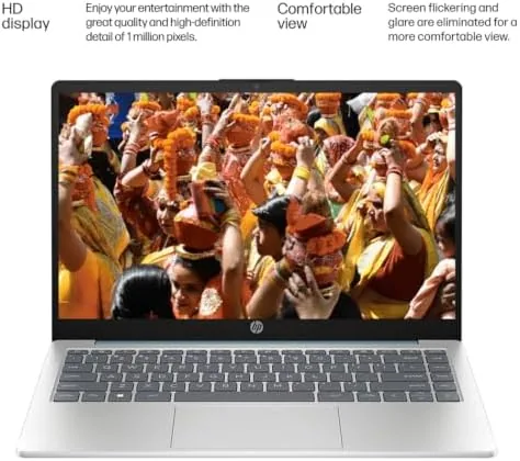 HP 14 laptop running a video lecture and note taking app side by side