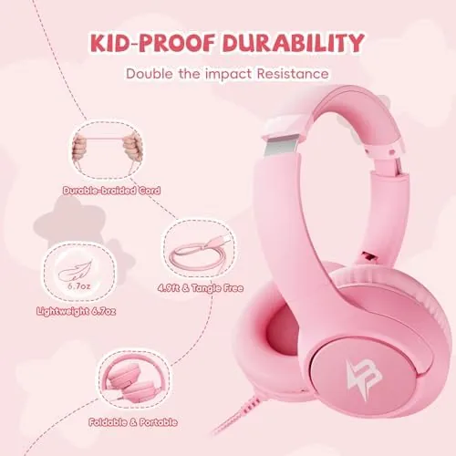 Another view of the USB C Headphones Wired for Kids, 85/94dB Volume Limit With