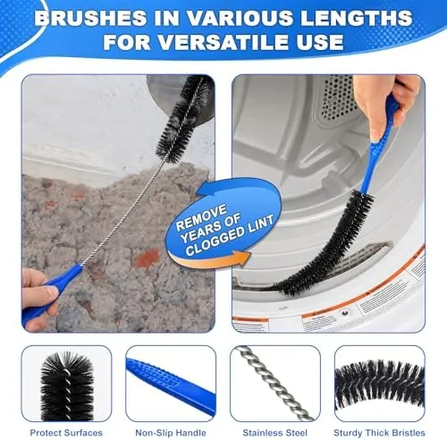 Brush cleaning dust from refrigerator coils behind the appliance