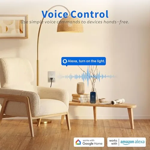 Two smart plugs controlling a lamp and a fan in a living room