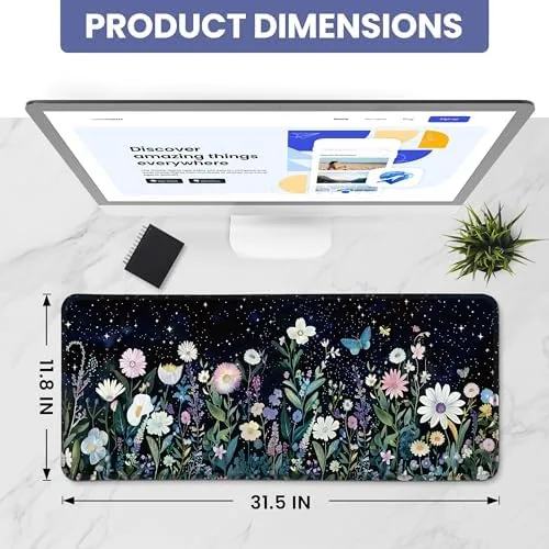 Close look at the Aesthetic Desk Mat, Cute Celestial Garden Desk Pad Protector for build quality