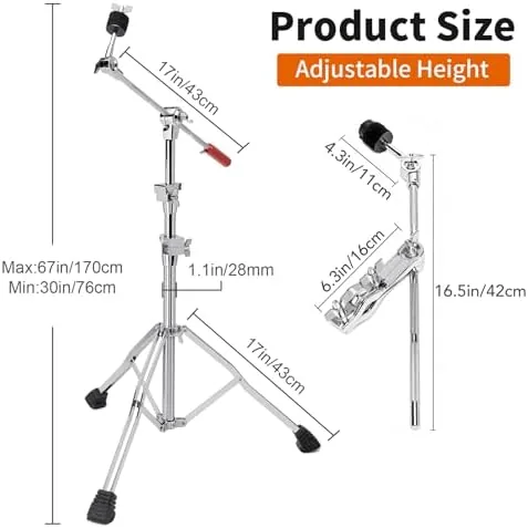 Close look at the Heavy-Duty Boom Cymbal Stand with Extension Arm and Clamp Mount build quality