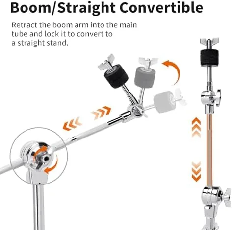 The Heavy-Duty Boom Cymbal Stand with Extension Arm and Clamp Mount in real use
