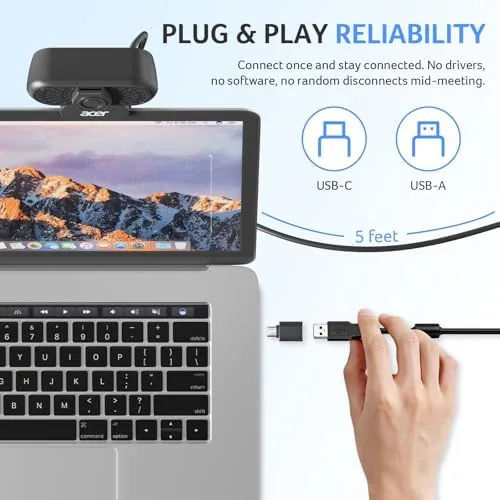 The Acer A640 4K Webcam with AI Noise Canceling Mic for compared in context