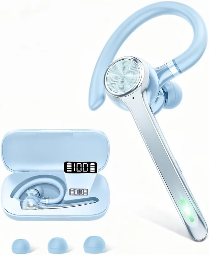 Overview of the HEIBAS Bluetooth Headset, Wireless Earpiece with Mic for Work Light