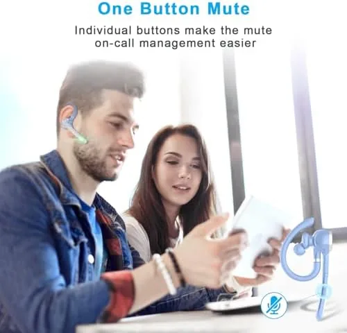 Detail shot of the HEIBAS Bluetooth Headset, Wireless Earpiece with Mic for Work Light features