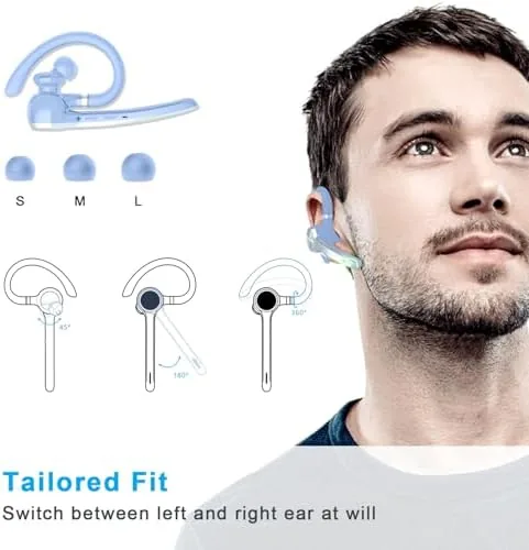 The HEIBAS Bluetooth Headset, Wireless Earpiece with Mic for Work Light in real use