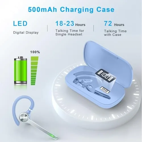Another view of the HEIBAS Bluetooth Headset, Wireless Earpiece with Mic for Work Light