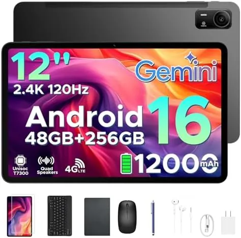 Overview of the P12 Pro 12 Inch Tablet, 2.4K 120Hz Android 16 Tablet