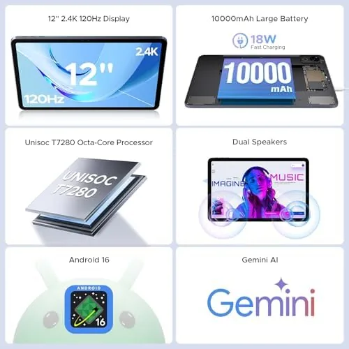 Close look at the P12 2026 Latest Android 16 Tablet, 120Hz 2.4K Android Tablet build quality
