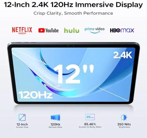 Detail shot of the P12 2026 Latest Android 16 Tablet, 120Hz 2.4K Android Tablet features