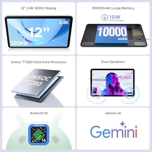 Close look at the P12 Android 16 Tablet (2026), 120Hz 2.4K 12 Inch Tablet build quality