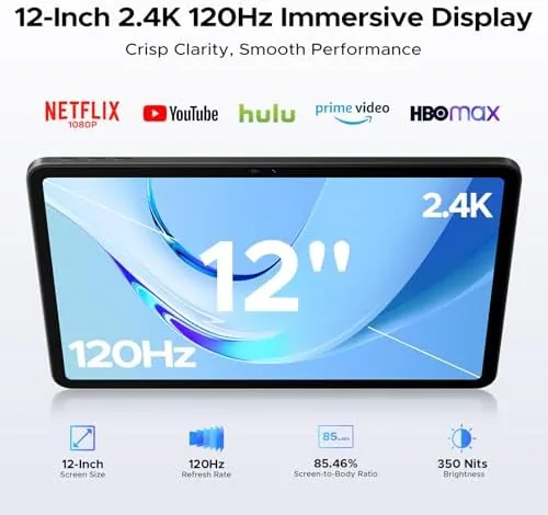 Detail shot of the P12 Android 16 Tablet (2026), 120Hz 2.4K 12 Inch Tablet features