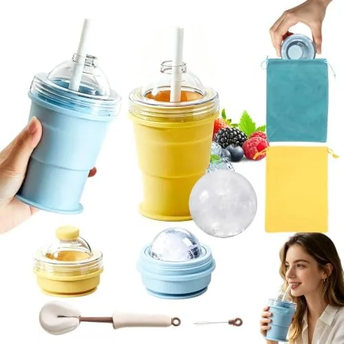 The collapsible silicone ice ball maker cup expanded and ready for use