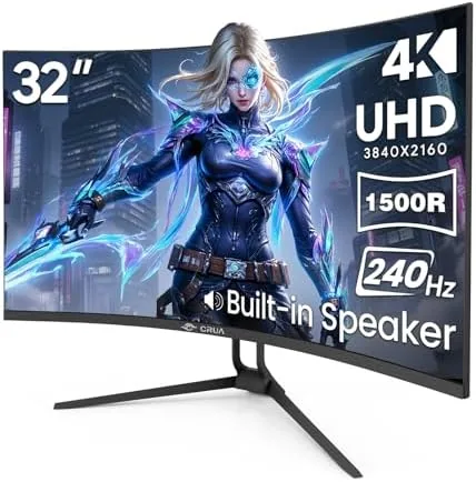 Overview of the CRUA 32" 4K UHD 240Hz Curved Gaming Monitor, 1500R VA