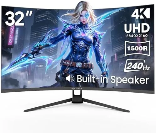 Close look at the CRUA 32" 4K UHD 240Hz Curved Gaming Monitor, 1500R VA build quality