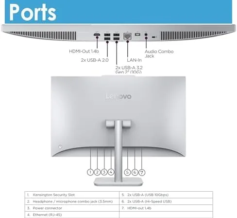 Detail shot of the Lenovo 24" FHD All-in-One Desktop Computer for Home & Office features