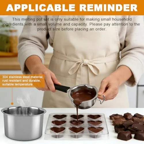 The complete melting set compared beside a bare double boiler and a microwave bowl