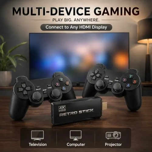 Two people playing a retro game together on the couch with the wireless controllers