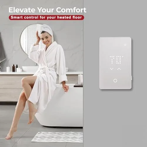 Detail shot of the LED Smart Heated Floor Thermostat - WiFi & Touchscreen features