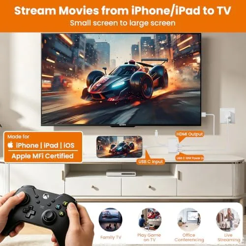 Detail shot of the 3in1 USB-C and Lightning to HDMI Adapter & OTG Adapter features