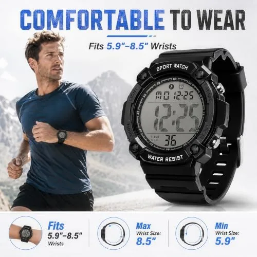 The Black Digital Sports Watches for Men, Waterproof, Minimalist Large Face in real use