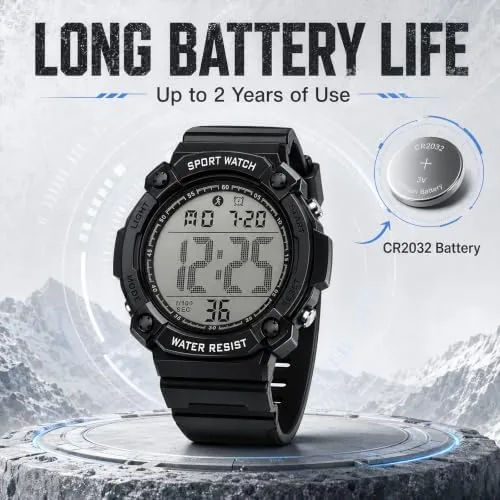 Another view of the Black Digital Sports Watches for Men, Waterproof, Minimalist Large Face