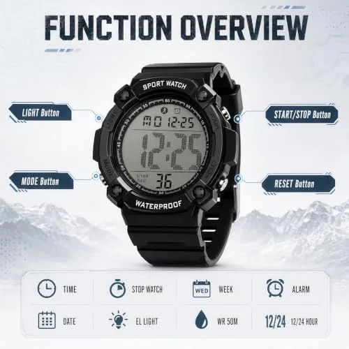 The Black Digital Sports Watches for Men, Waterproof, Minimalist Large Face compared in context