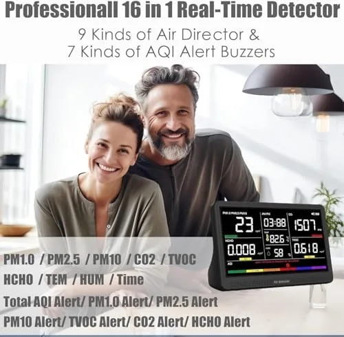Close look at the Professional Indoor Air Quality Monitor with 7X AQI Beep Alarms,16 build quality