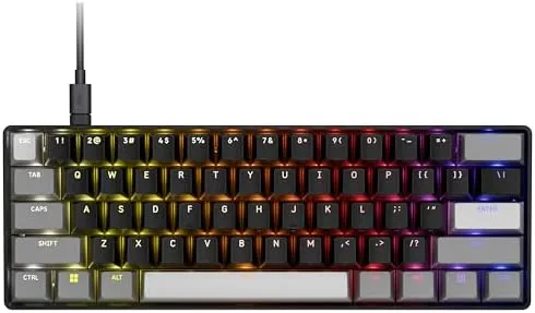 The Corsair Clipper PRO MINI 60 keyboard on a desk with RGB lighting