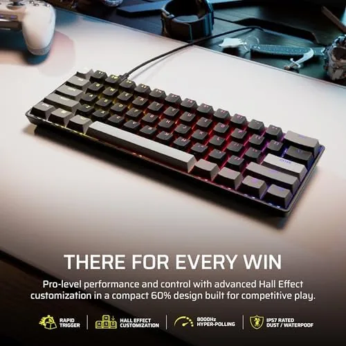 Close up of the double shot PBT keycaps and the compact layout