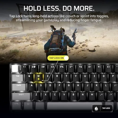 The compact keyboard taking up minimal space on a gaming desk