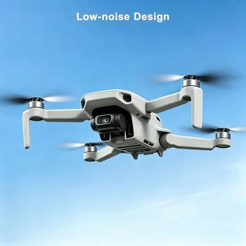 The DJI Mini 4K in flight with the replacement propellers fitted