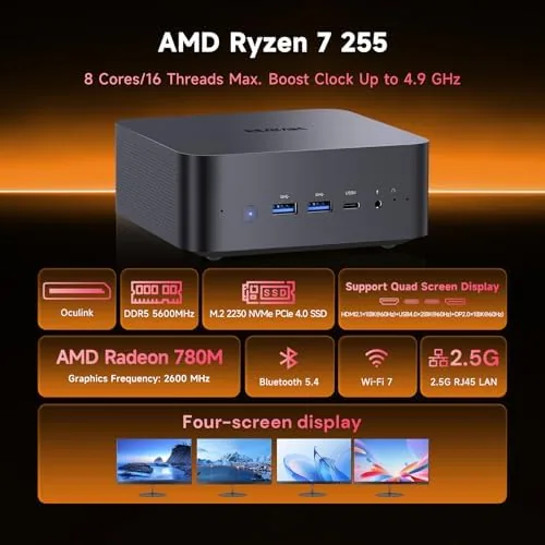 Close up of the front ports and power button on the mini PC