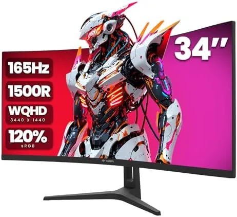 Overview of the CRUA 34" WQHD 165Hz Ultrawide Curved Gaming Monitor, 1500R, FreeSync