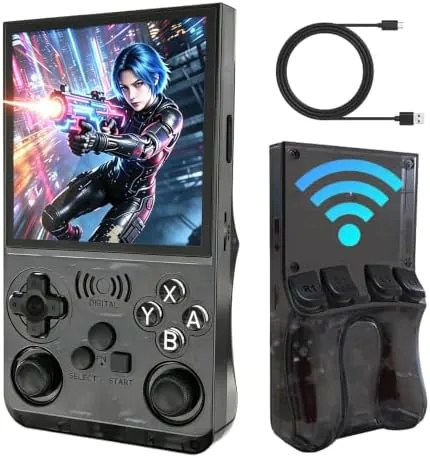The retro handheld game console showing the 4 inch screen and controls
