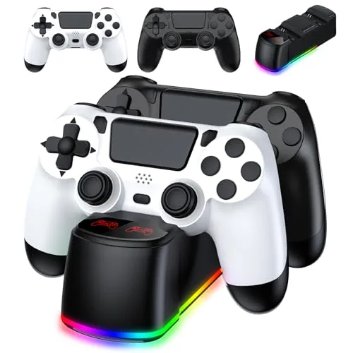 The two controllers sitting in the LED charging dock