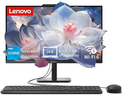 Lenovo IdeaCentre all-in-one desktop on a tidy home office desk