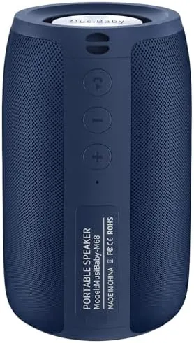 Overview of the Musibaby M68 Bluetooth Speaker, 12W, IPX5, 24H Playtime, Dark Blue