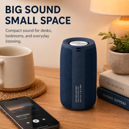 Close look at the Musibaby M68 Bluetooth Speaker, 12W, IPX5, 24H Playtime, Dark Blue build quality