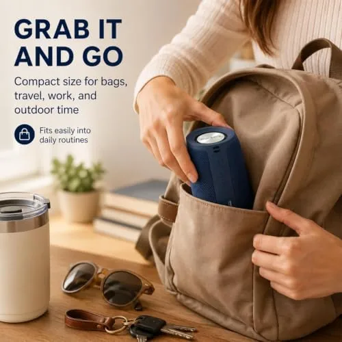 Detail shot of the Musibaby M68 Bluetooth Speaker, 12W, IPX5, 24H Playtime, Dark Blue features