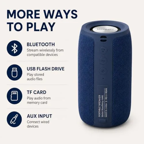 The Musibaby M68 Bluetooth Speaker, 12W, IPX5, 24H Playtime, Dark Blue in real use