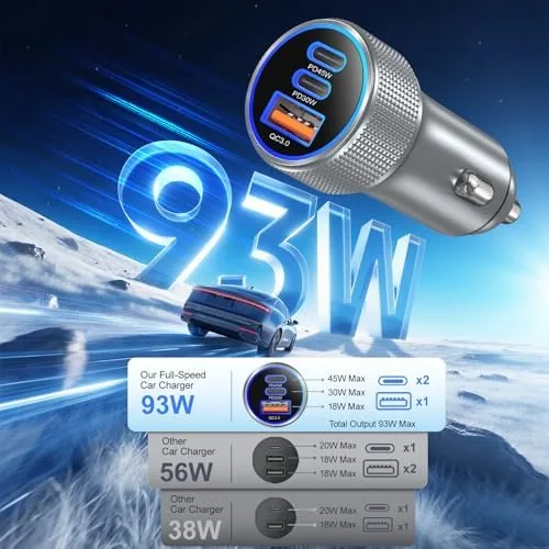 Close look at the 93W 3-Port PD USB C Fast Car Charger Cigarette Lighter build quality