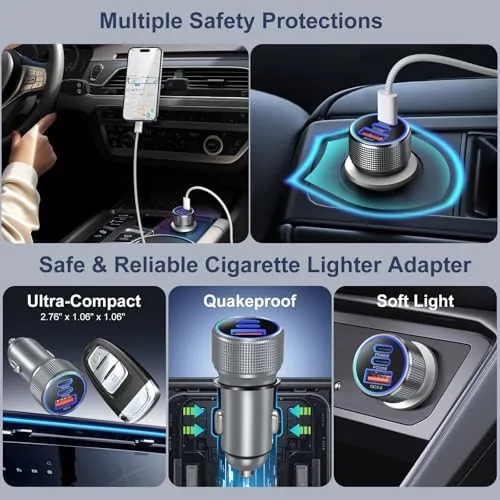 Another view of the 93W 3-Port PD USB C Fast Car Charger Cigarette Lighter